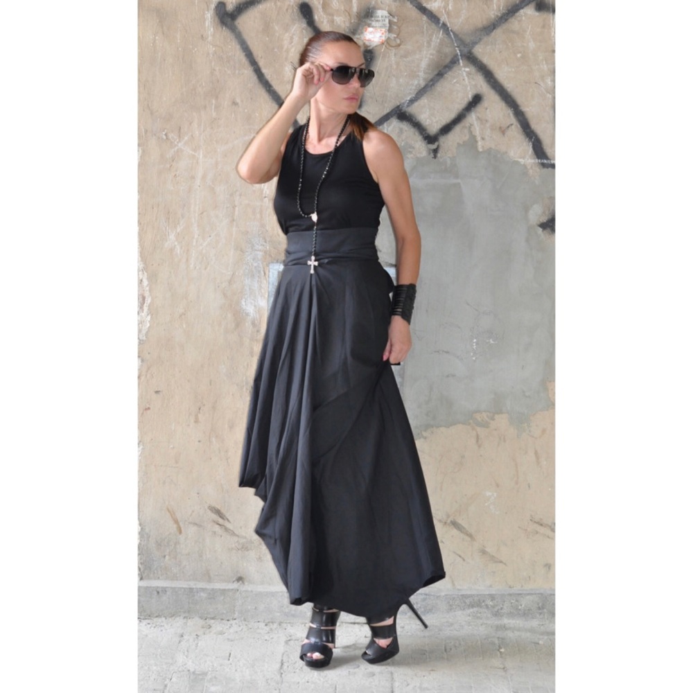EUGFashion Cotton Satin Long Skirt,Black, NWT,S/M